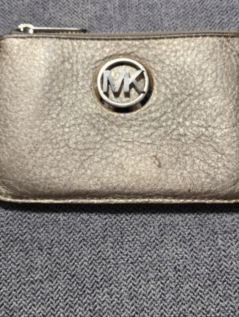 Michael Kors Metallic Leather Coin Purse Wallet Zip Pouch Small Card Holder Logo